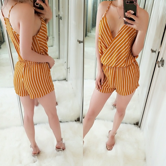 Striped Surplice Neckline Romper - Picture 6 of 7